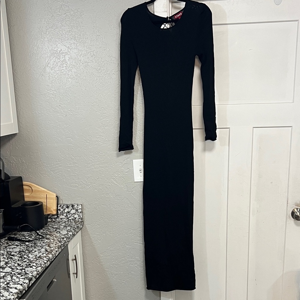 STAUD SUZEL BLACK KNIT LONG SLEEVE MAXI DRESS SMALL - Picture 5 of 14